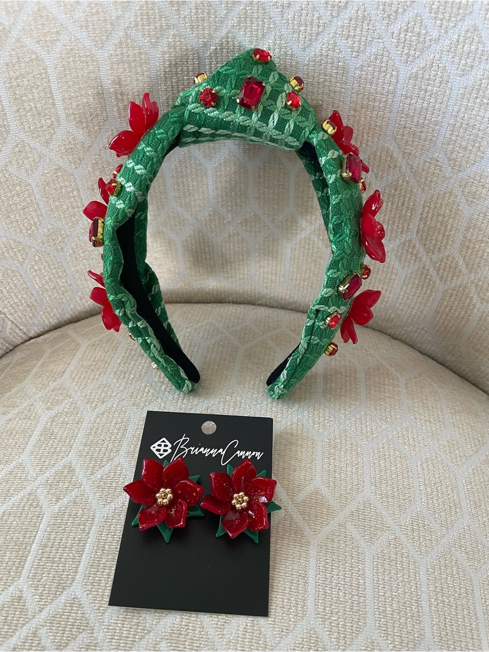 Brianna Cannon Christmas headband with matching earrings